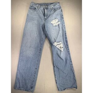 Levis High Waisted Straight Leg Distressed Jeans Light Wash Blue Women 31x30.5